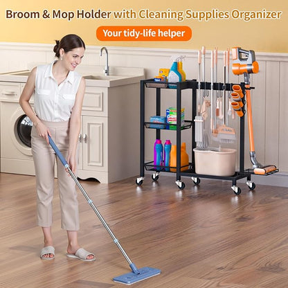 Broom Holder with Cleaning Supplies Organizer Load 350 LBS Cleaning Cart with - Image 7