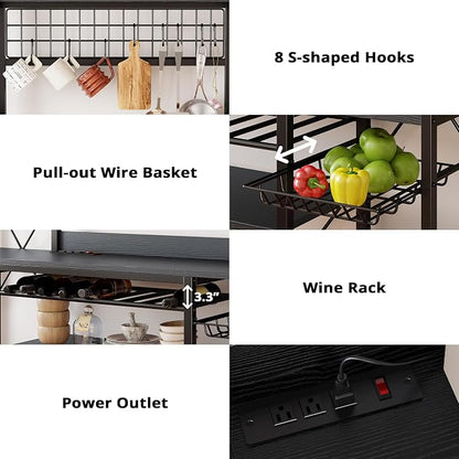 IRONCK Large Bakers Rack with Power Outlet, 62 Inch Wide Microwave Stand - Image 5