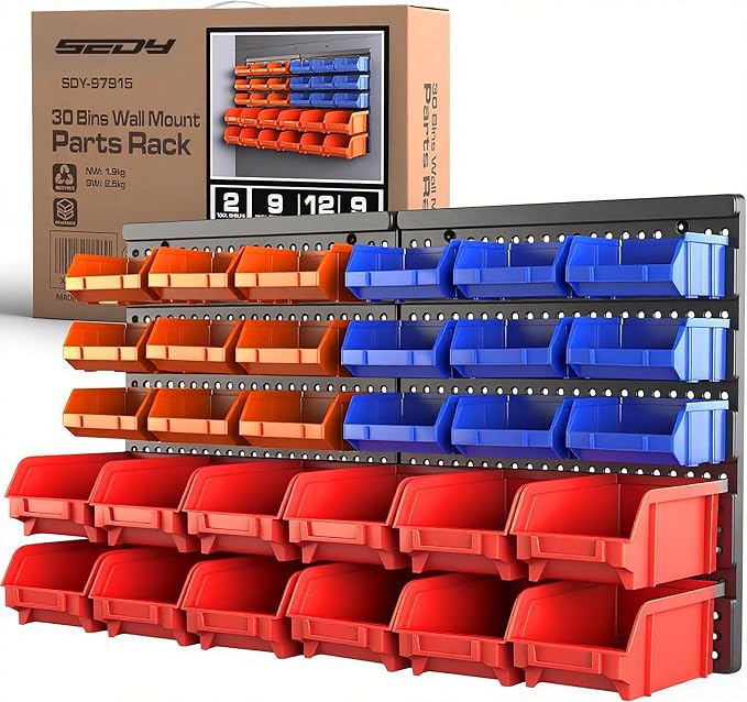 SEDY 30-Bin Wall-Mounted Storage Rack System by SEDY