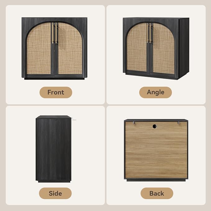 Storage Cabinet with Rattan Doors, 31.5'' W Arched Buffet Cabinet | Modular - Image 9