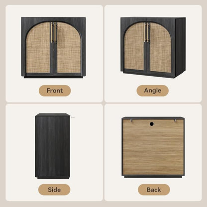 Storage Cabinet with Rattan Doors, 31.5'' W Arched Buffet Cabinet | Modular - Image 9
