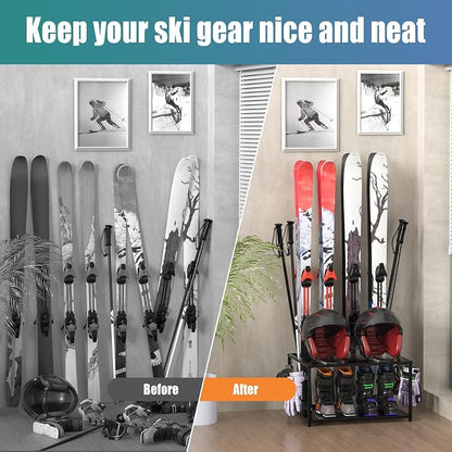 Freestanding Ski Holders for 4Pairs of Skis Ski Boot, Helmet and More, Storage - Image 2