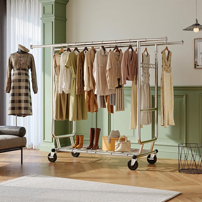 Raybee Clothes Rack Load 630LBS, Heavy Duty Clothes Rack, Rolling Clothing Racks - Image 8