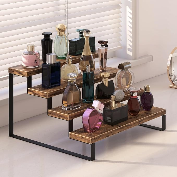 Wood Display Risers, 4 Tier 13.4IN Perfume Organizer Shelf - Image 3