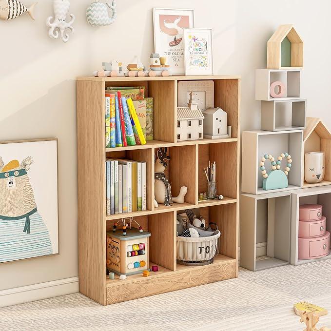 Giantex 7 Cube Bookcase, 4-Tier Freestanding Bookshelf w/ 7 Open Compartments - Image 8