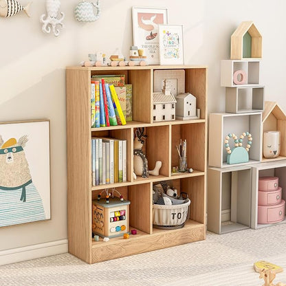 Giantex 7 Cube Bookcase, 4-Tier Freestanding Bookshelf w/ 7 Open Compartments - Image 8