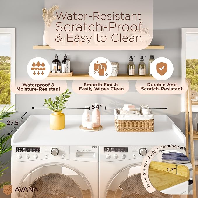 Avana (100% Natural Solid Wood Washer Dryer Countertop – White Pine Laundry - Image 4