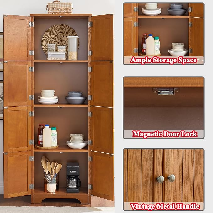 72" Tall Farmhouse Storage Cabinet, 4 Tier Kitchen Pantry Cabinet - Image 4
