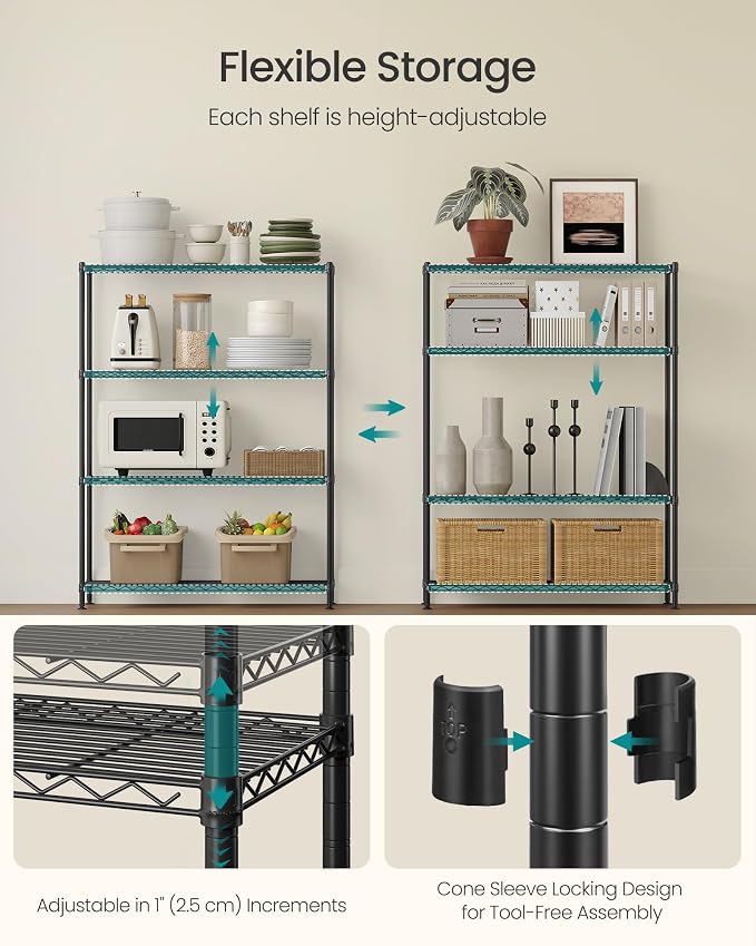 SONGMICS Storage Shelf, Metal Wire Shelving Unit, 4 Tier, Ink Black | - Image 5