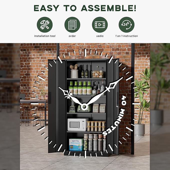 Greenvelly Metal Garage Storage Cabinet, 72” Locking Black Tool Steel Cabinet - Image 4