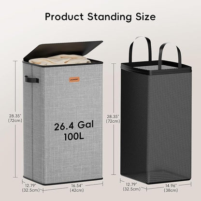 100L Laundry Hamper with Lid, Large Clothes Hampers with Removable Bag - Image 6