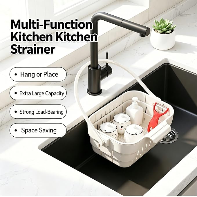 Foldable Hanging Kitchen Sink Drain Basket, 2-in-1 Foldable Sink Colander - Image 5