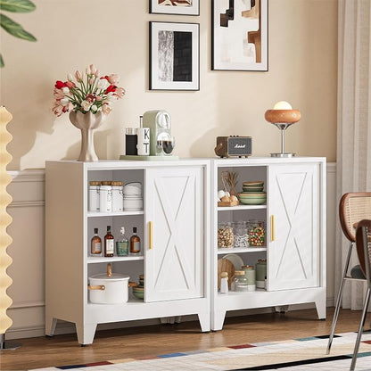 COFaR White 37" H Sliding Door Storage Cabinet, Half Open Half Closed Design - Image 3