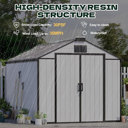 8 x 12 FT Plastic Outdoor Storage Shed, All-Weather Resin Garden Shed - Image 7
