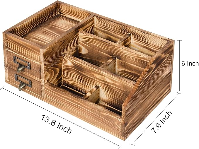 Liry Products Rustic Wooden Desktop Organizer Office Supplies Brown Tabletop - Image 4