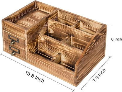Liry Products Rustic Wooden Desktop Organizer Office Supplies Brown Tabletop - Image 4
