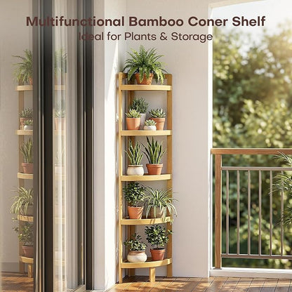 2026 New Bamboo Standing Shelf, 5 Tier Corner Shelf Stand, Free-Standing Shelf - Image 5