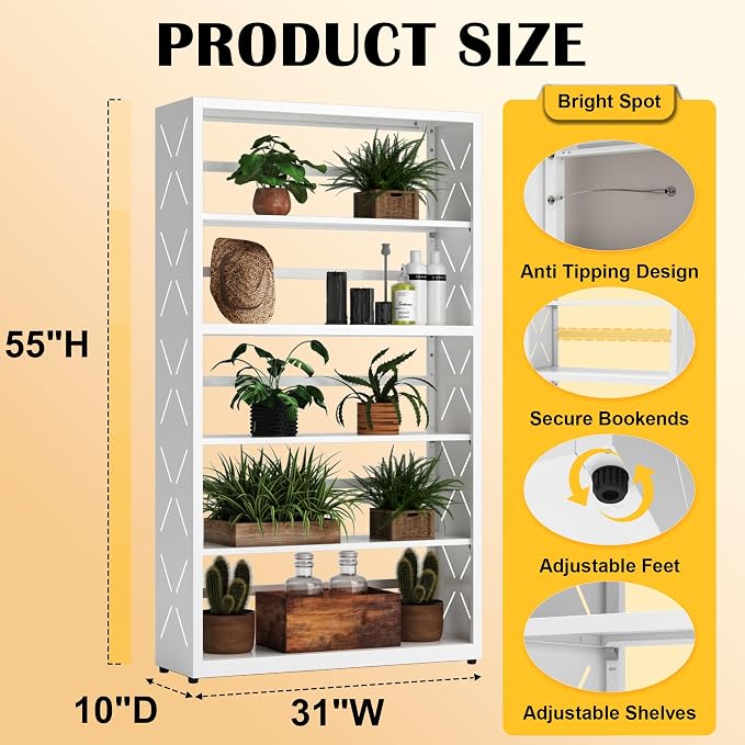 5 Tier Bookcase, Industrial Bookshelf, Home Office Bookcase Shelf Storage - Image 3