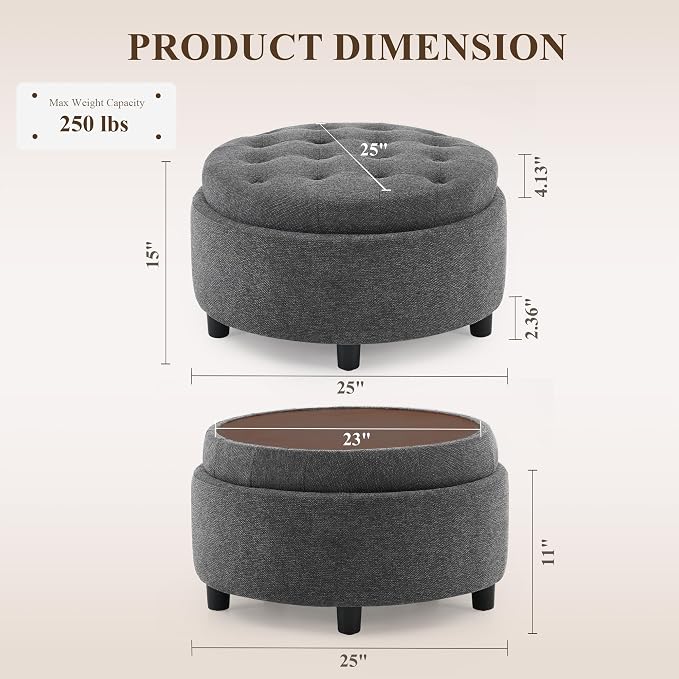 COLAMY Round Hidden Storage Ottoman - Image 2