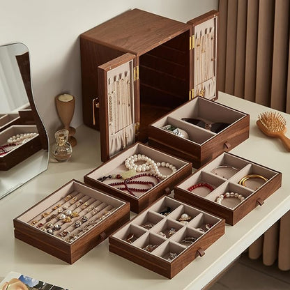 CHOSIN Black Walnut Wooden Jewelry Box 5 Layer Large Wood Jewelry Organizer - Image 4