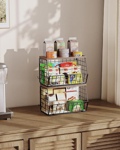2-Tier Fruit Basket for Kitchen, Stackable Hanging Basket Wire Baskets - Image 5