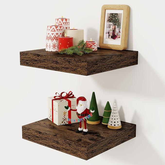 Fun Memories 12 Inch Floating Shelf, Rustic Wood Wall Shelves by FunMemories
