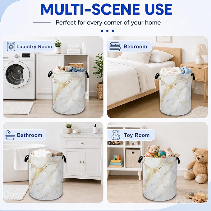 White Marble Laundry Basket Foldable Waterproof Oxford Cloth Tote Bag Laundry - Image 7