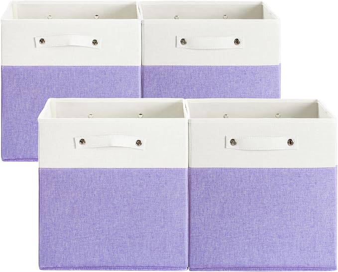FinishingBo 13x13x13 Storage Cube Bins 4 Pack, Cube Shelf Baskets | Foldable by SimplifySpaceSimplifyLife