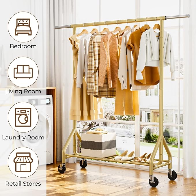Heavy Duty Clothes Rack Load 450 LBS, Metal Garment Rack, Standing Rolling - Image 6