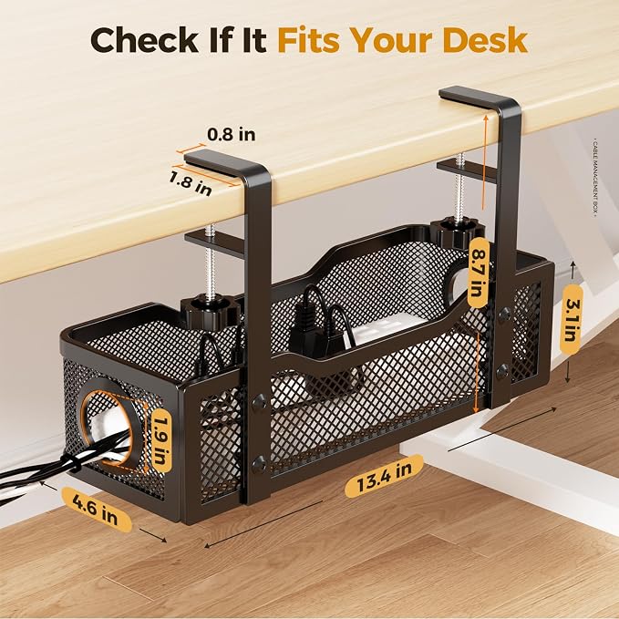 4 Pack Under Desk Cable Management Box Black, Cinati 53.6" Wire Organizers No - Image 5