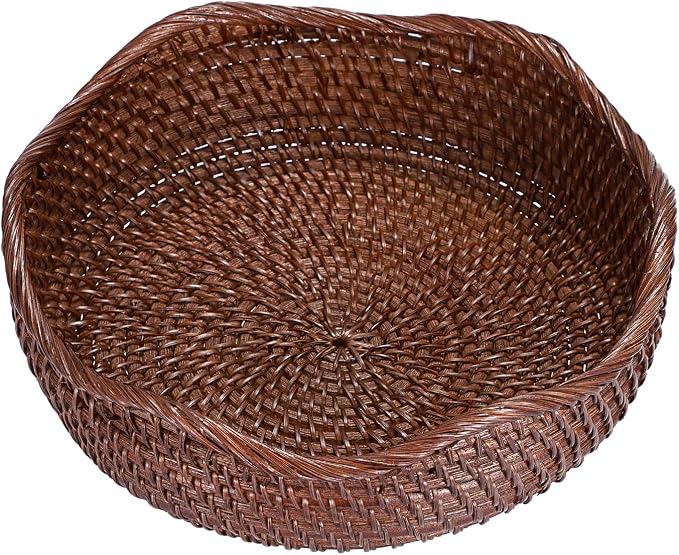 Hipiwe 10" Round Key Tray for Entryway Table Handwoven Wicker Basket Bowl | - Image 9