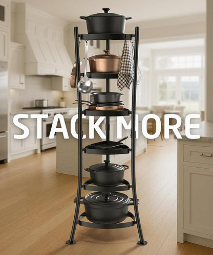 KES 264 Lbs Capacity Freestanding Pot Rack, 6-Tier Cast Iron Cookware Stand - Image 2