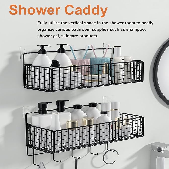 2-Pack Metal Hanging Baskets Black Adhesive Wire Wall Storage Organizer | - Image 9