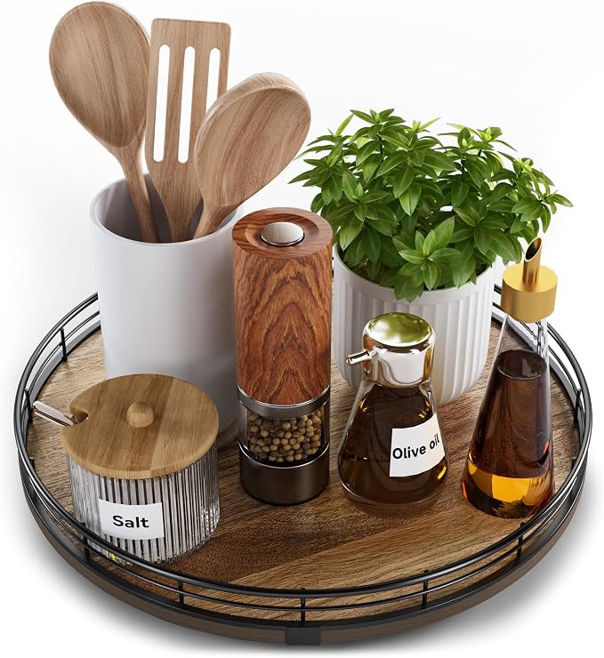 Acacia Wood 12" Lazy Susan Turntable Organizer by HGF