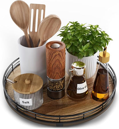 Acacia Wood 12" Lazy Susan Turntable Organizer by HGF