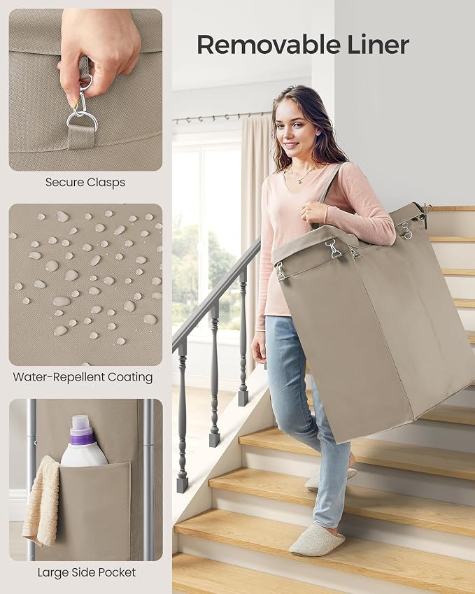 SONGMICS Laundry Basket with Wheels, 2-Section Rolling Laundry Hamper, 37 - Image 4