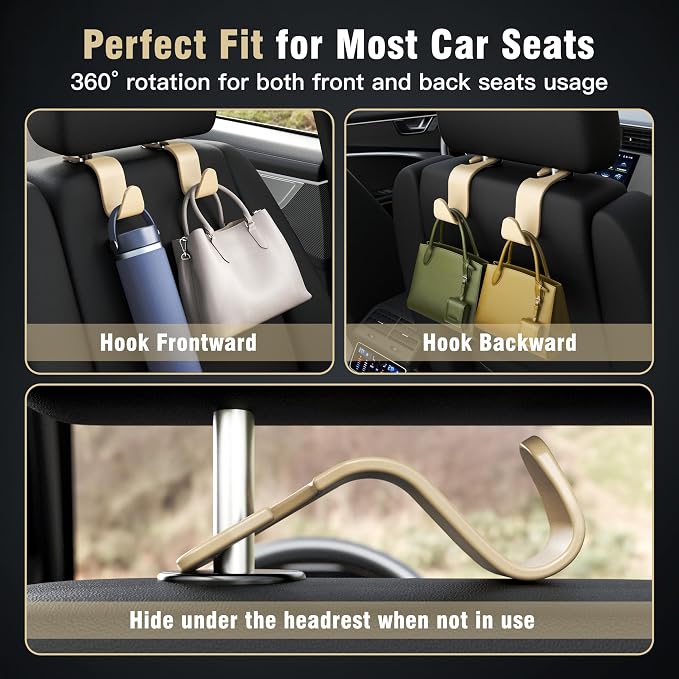 Amooca 4-Pack Car Headrest Hooks Vehicle Storage Organizer - Image 4