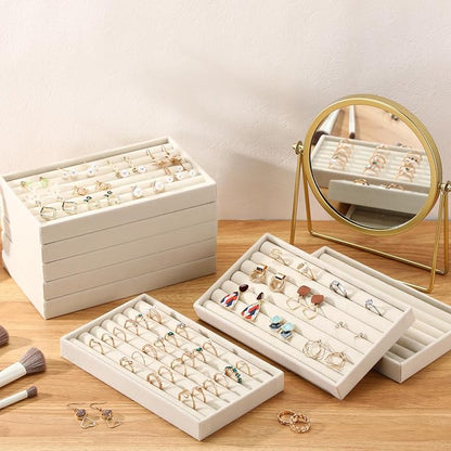 Highergo 8 Pcs Velvet Jewelry Trays Stackable Drawers Organizer Ring Earring - Image 3