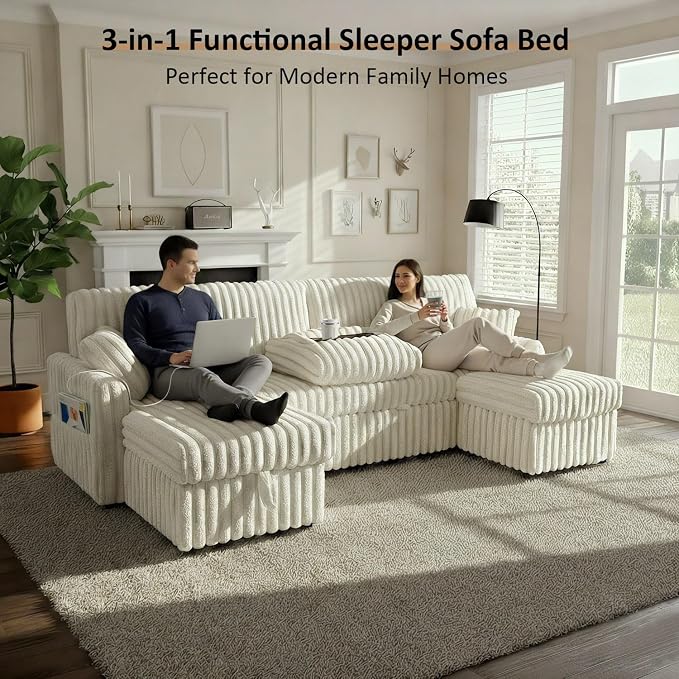 KCGKCG 104" U Shaped Sleeper Sofa Bed, Sectional Couches - Image 6
