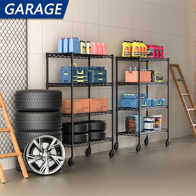 4-Shelf Adjustable Heavy Duty Storage Shelving Unit on 4 Wheel Casters - Image 4