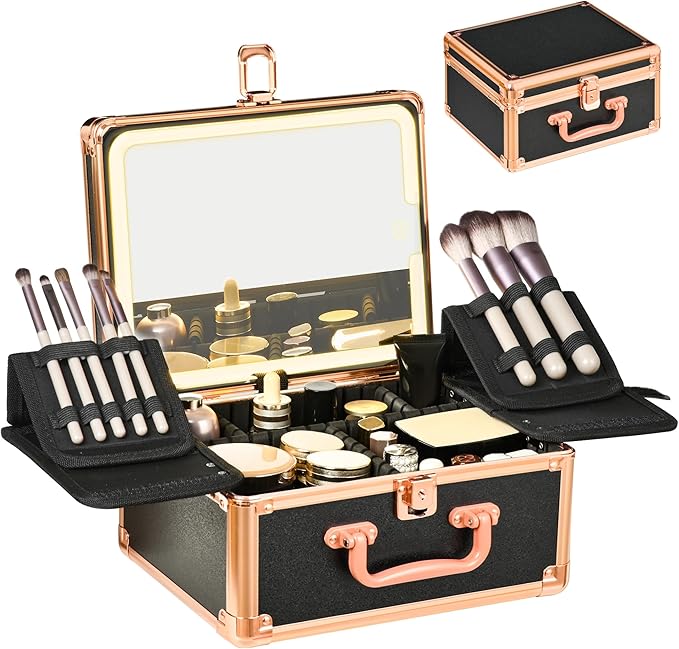 Makeup Case with Lighted Mirror, Makeup Box Organizer with Detachable LED Mirror by Unknown