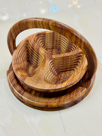 Handmade 12″ Collapsible Wooden Basket, 3-Compartment Angel Wings Design in - Image 3