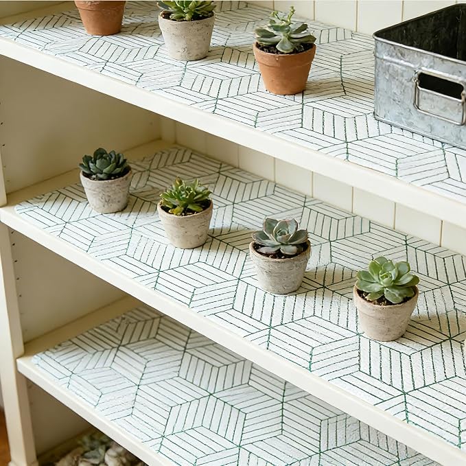 Green Geometric line Pattern Shelf Liners, Non-Adhesive and Anti-Slip Thickened - Image 7
