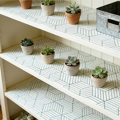 Green Geometric line Pattern Shelf Liners, Non-Adhesive and Anti-Slip Thickened - Image 7