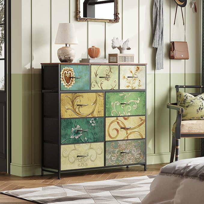 WLIVE Tall Dresser for Bedroom, 9 Drawer Chest of Drawers, Floral | 9 roomy - Image 2