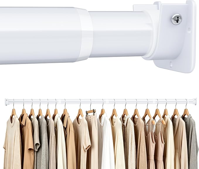 STARLATTA Heavy Duty White Closet Rod: 17-69 Inch Stepless Adjustable Clothes by STARLATTA