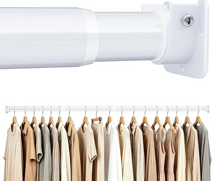 STARLATTA Heavy Duty White Closet Rod: 17-69 Inch Stepless Adjustable Clothes by STARLATTA