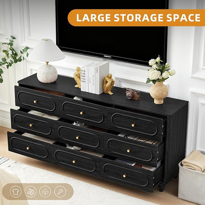 9 Drawer Fluted Dresser for Bedroom, Mid Century Modern Chest of Drawers - Image 4