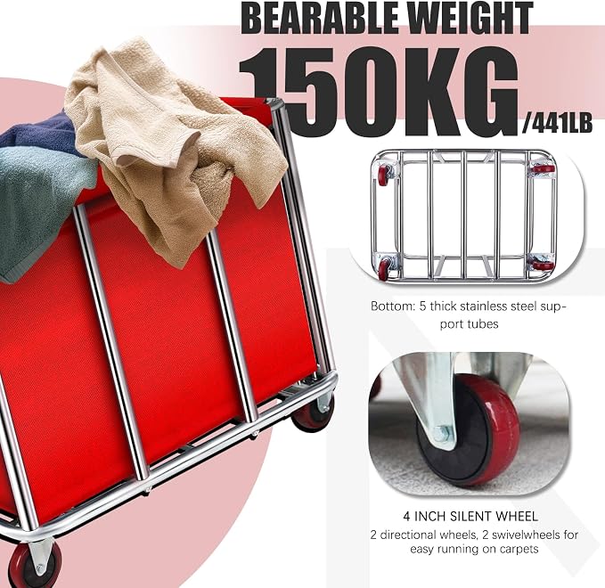 Commercial Laundry Cart on Wheels, 11.35 Bushels Large Laundry Roller, Heavy - Image 3