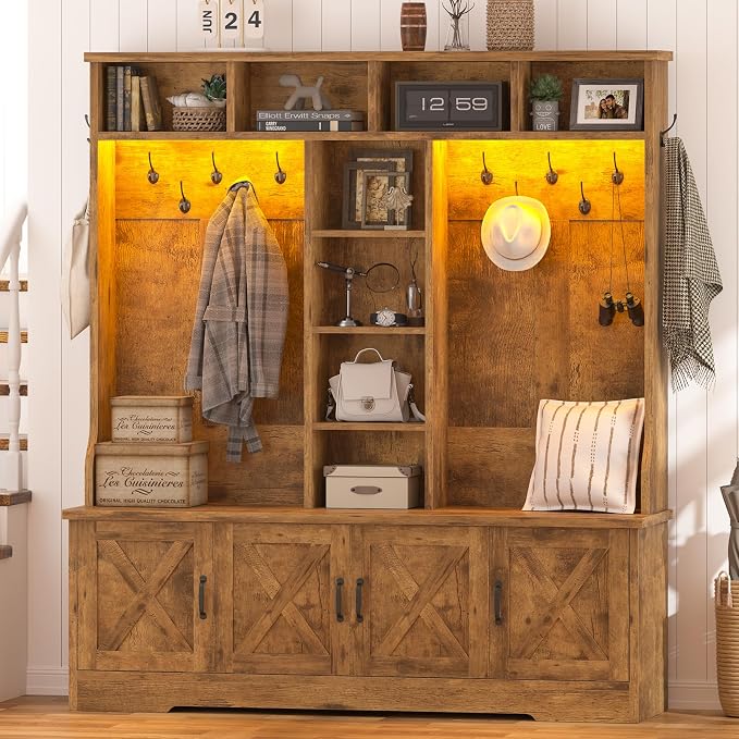 CSZZD Hall Tree with Bench and Shoe Storage, Farmhouse Entryway Bench with Coat by CSZZD